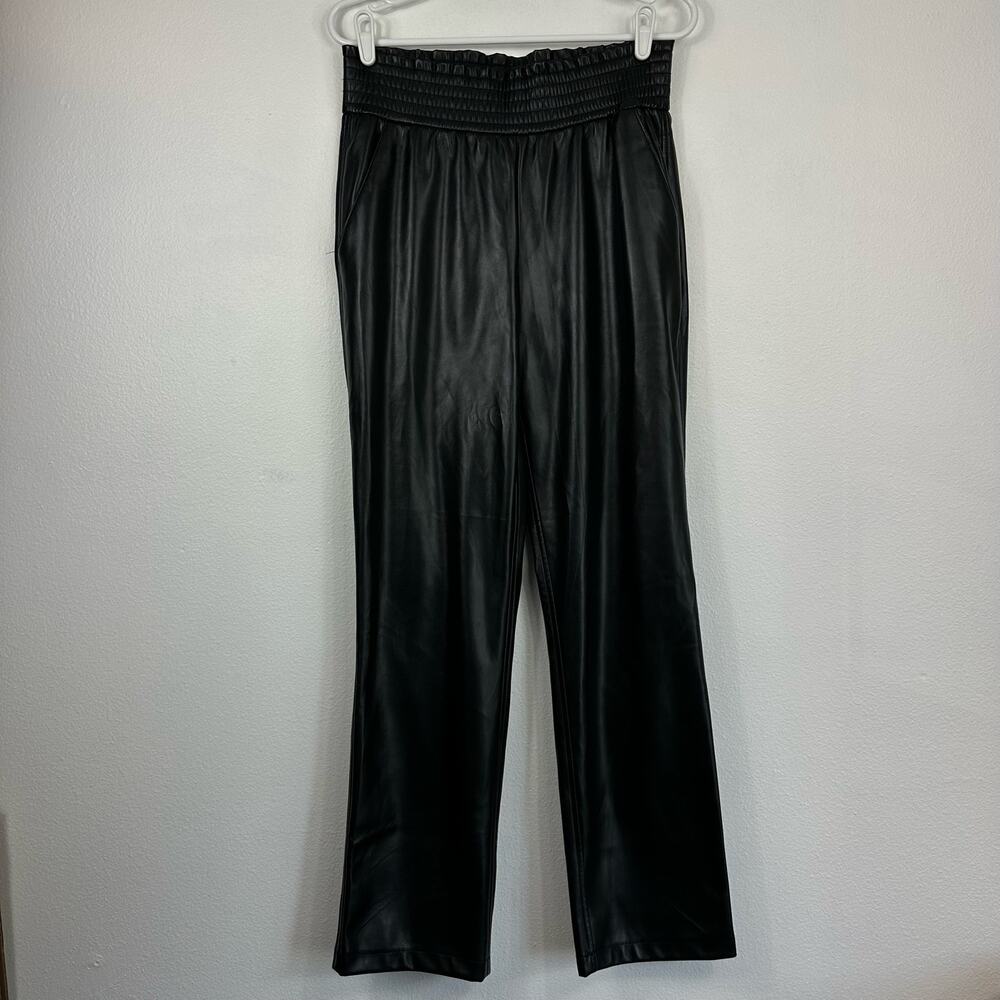 Joie Smocked Waist Faux Leather Pants Pull On Straight Leg MED - Picture 2 of 16
